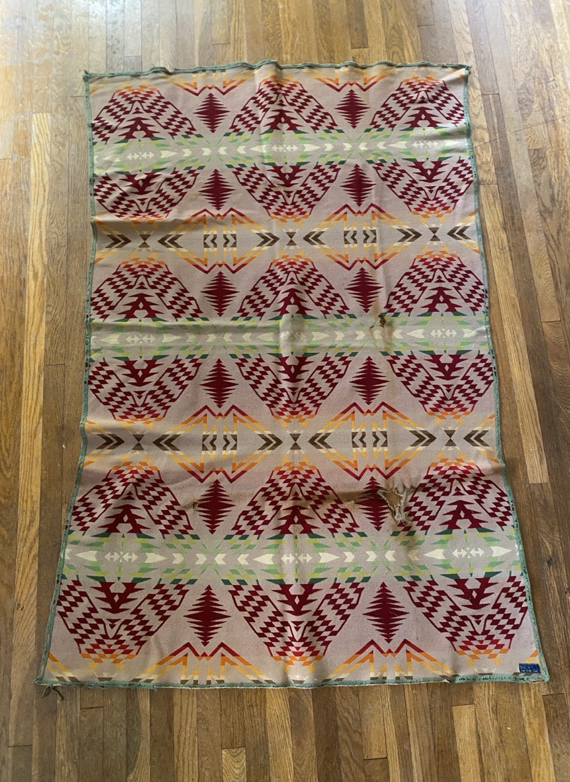 Vintage 20s 30s Pendleton Trade Blanket Native Aztec Design, Distressing 73x50\