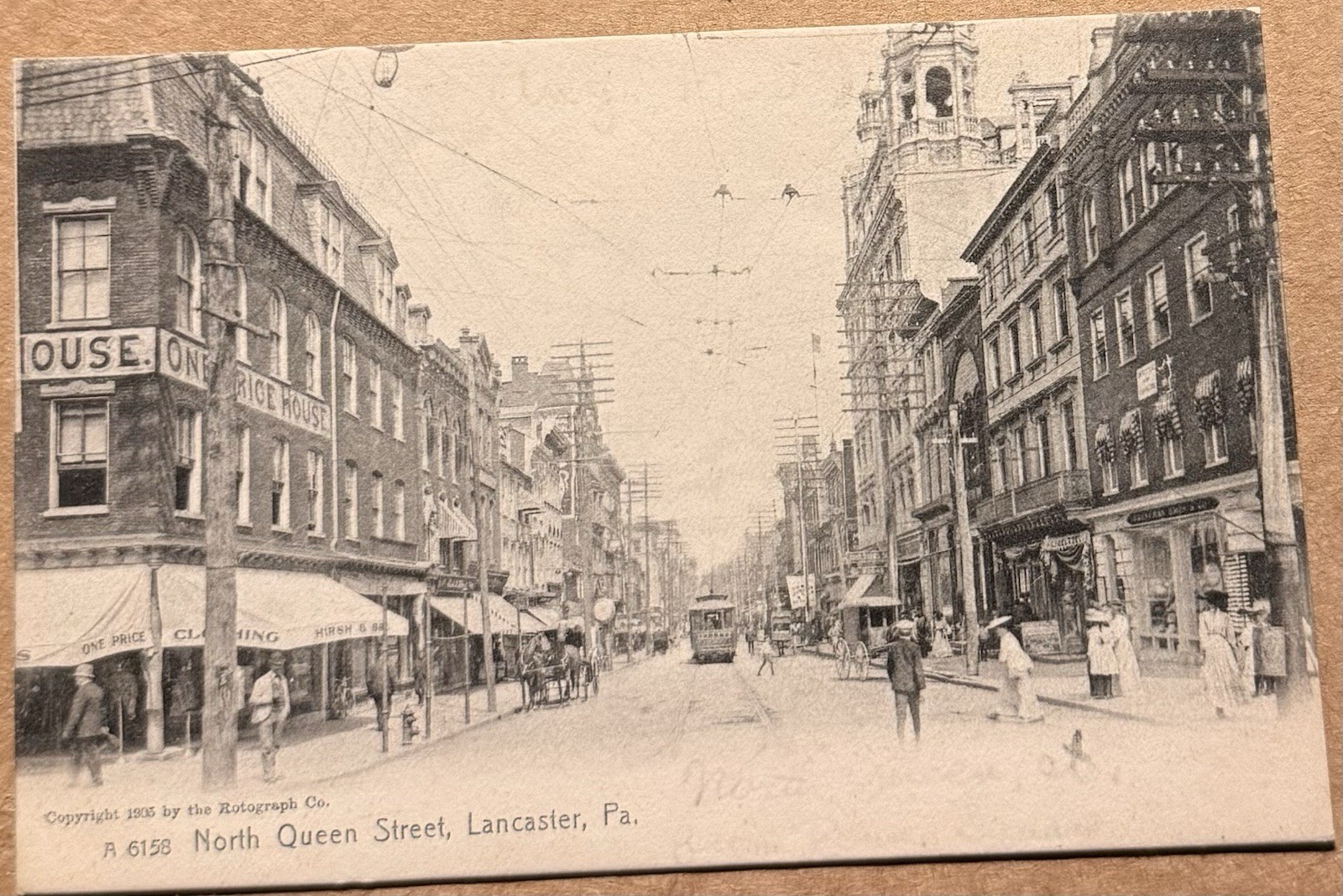 1905 Lancaster Pa, North Queen Street, Trolley, Lancaster County, Postcard