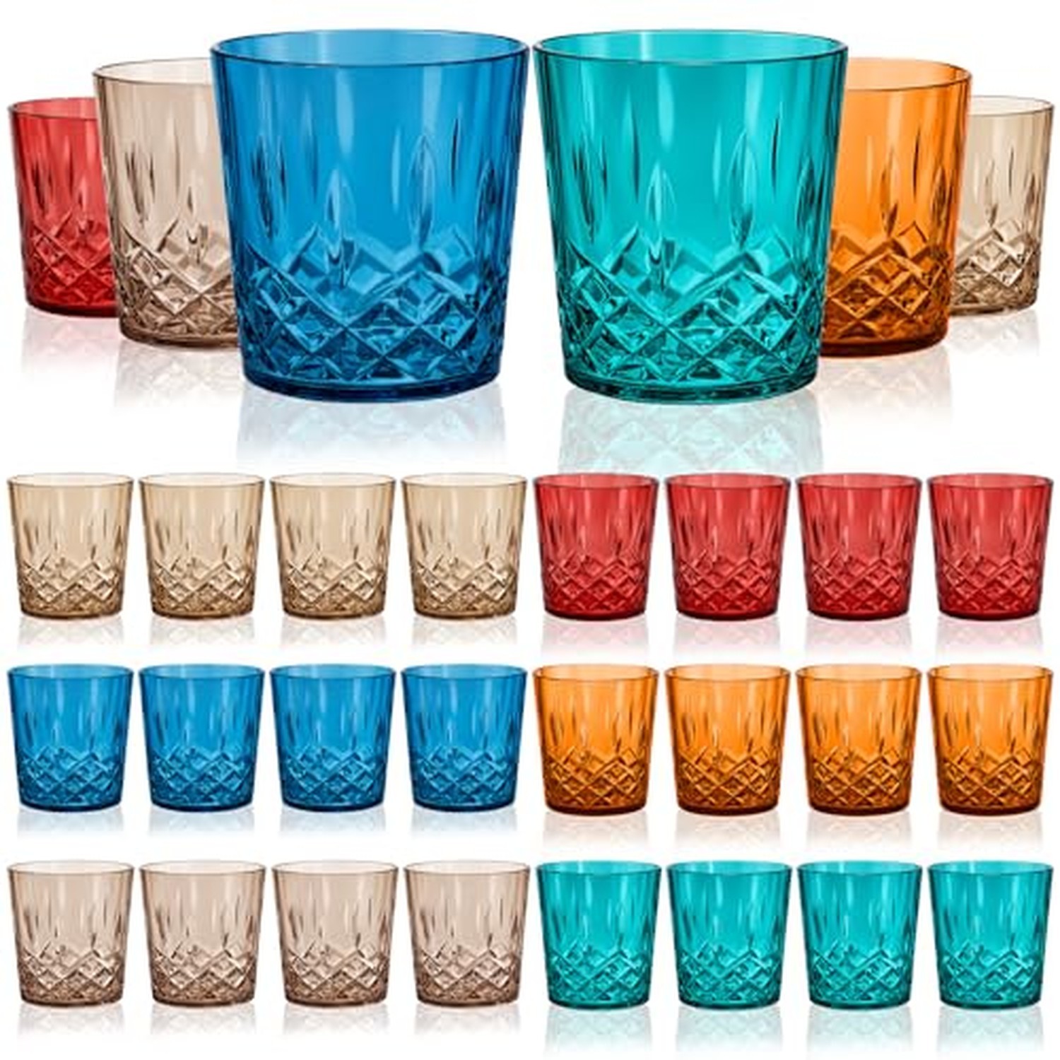 Yungyan 24 Pcs 10 oz Plastic Clear Whiskey Glasses, Classic Color