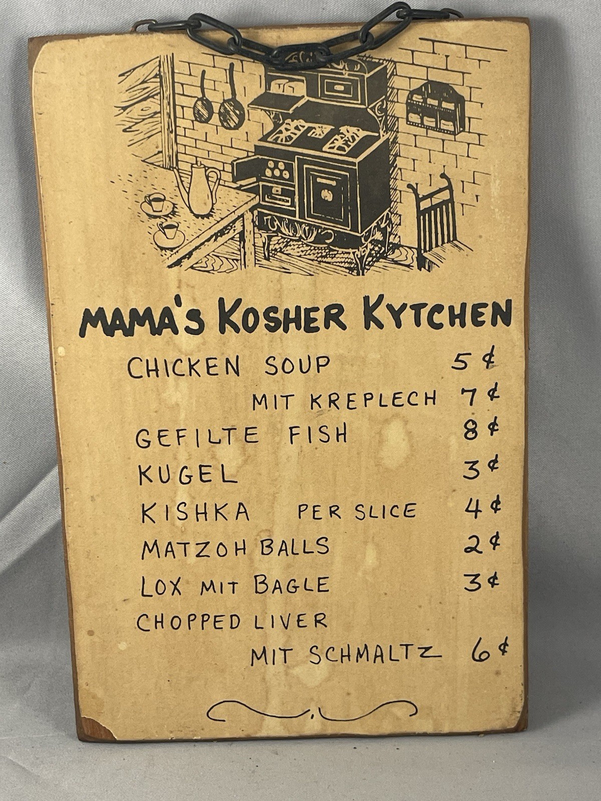 Vintage Antique Style MCM Wooden Restaurant Menu sign Mama’s Kosher Kitchen 5x8