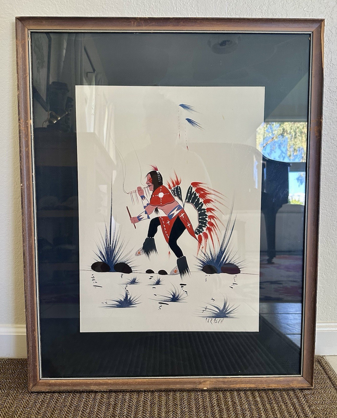 Jim Tartsah Kiowa Gouache Painting Native American Dancer Southwestern 23x30
