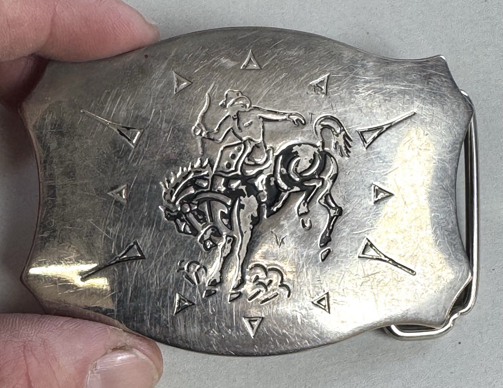 Vintage Chambers Belt Co. Made In U.S.A. Buckle Cowboy Riding Bucking Horse