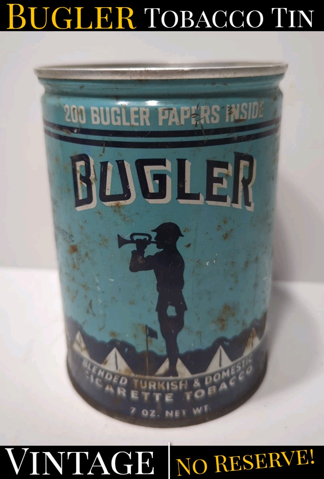 ✨VINTAGE✨ Bugler Cigarette Tobacco Tin graphics 7 Oz Empty No Lid
