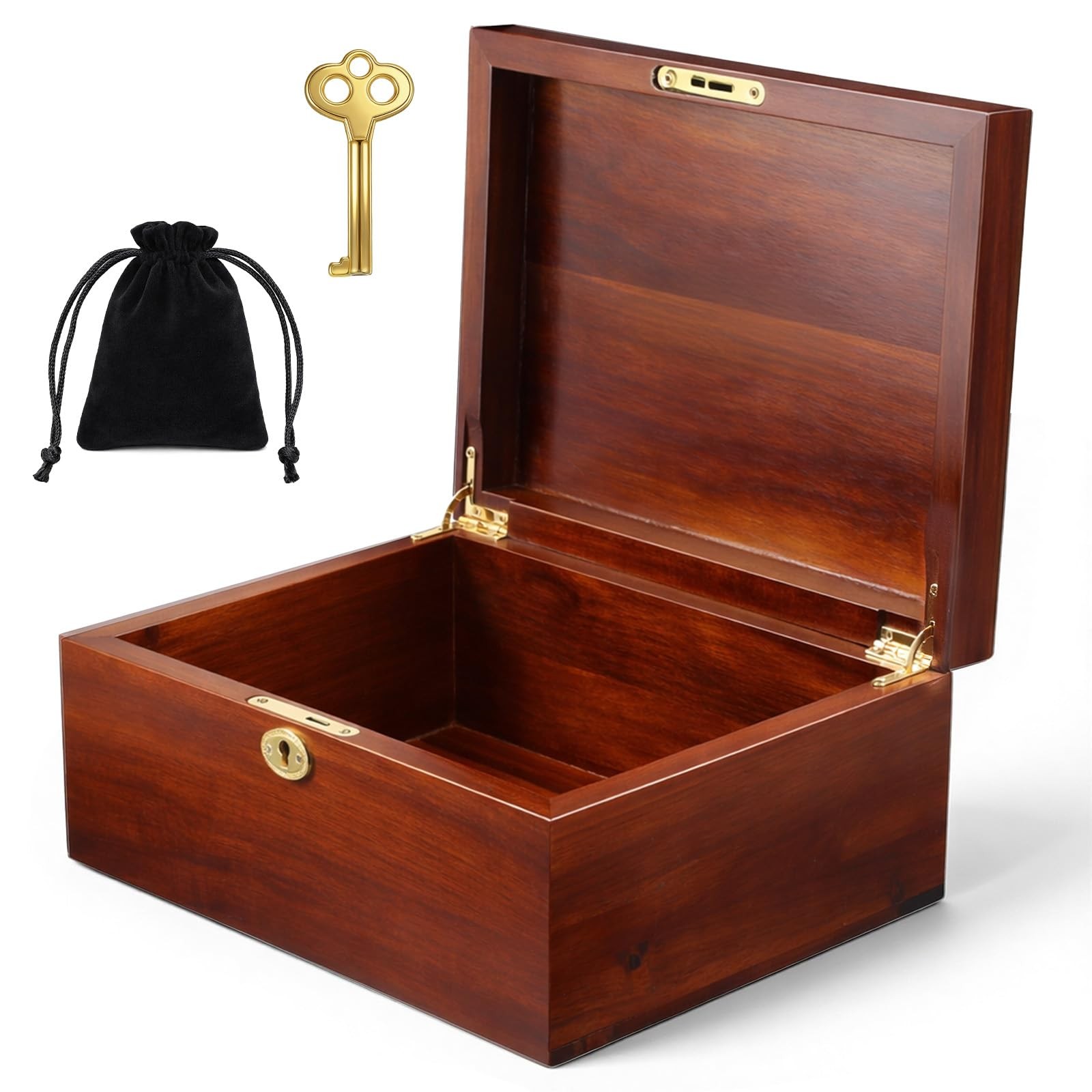 Wooden Storage Box with Hinged Lid and Locking Key Large Memory Box For Keeps...