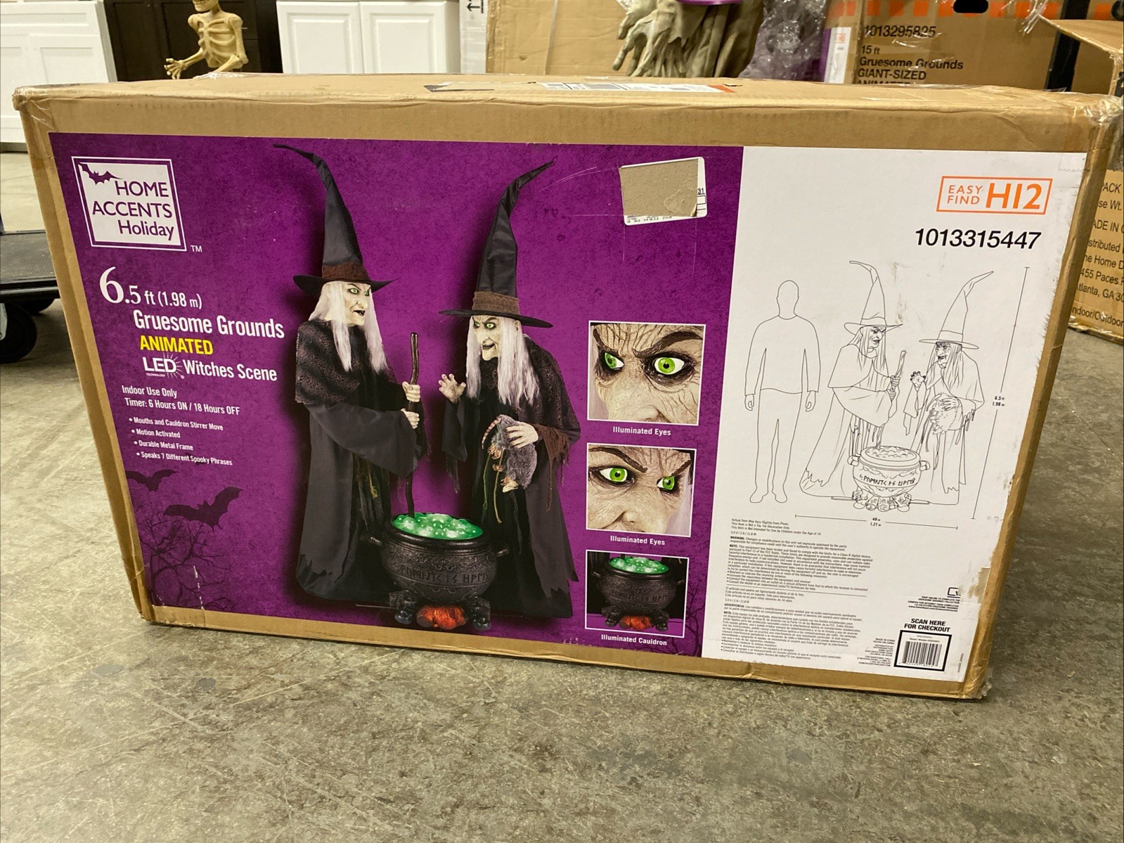 Home Accents 6.5 ft. Gruesome Grounds Animated LED Witches Scene 