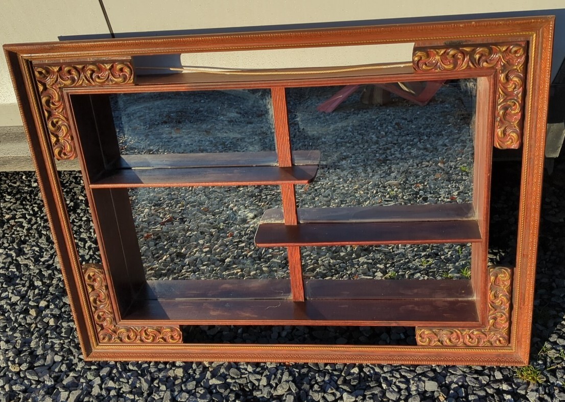 Beautiful Ornate Vintage Wooden Mirror Shadow Box Shelf for Wall Wood Decor Beautiful Ornate Vintage Wooden Mirror Shadow Box Shelf for Wall Wood Decor