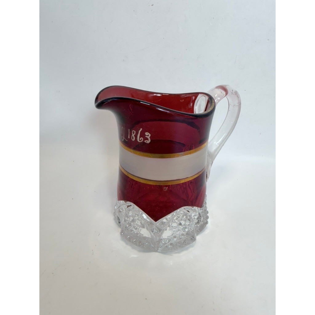 Vintage Gettysburg 1863 Ruby Stained Glass Souvenir Pitcher Creamer Red Gold