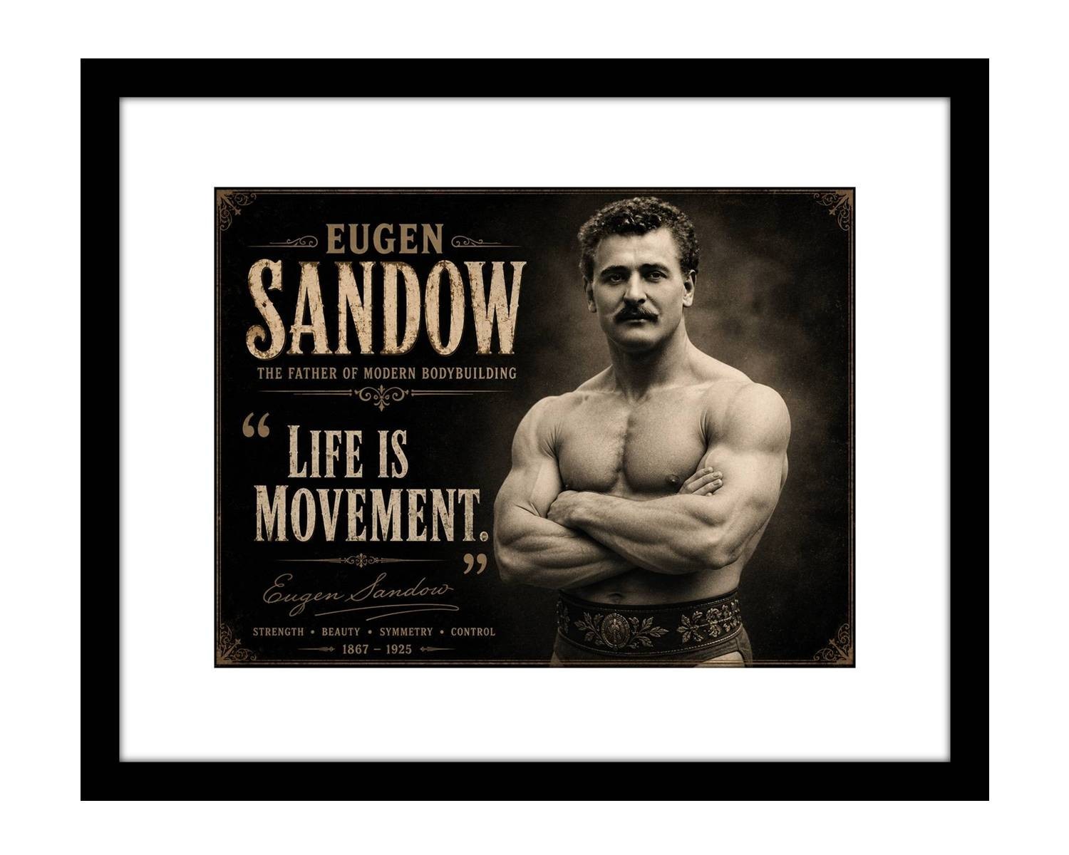 Eugen Sandow 8x10 print Life Is Movement Quote | Father of Bodybuilding art