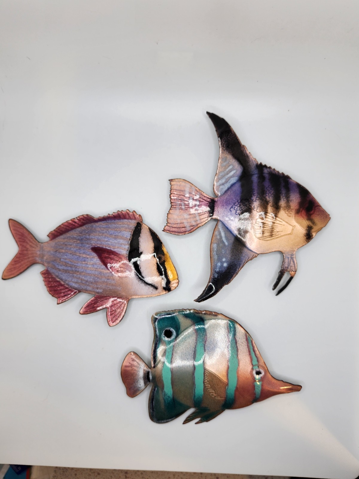 Bovano Of Cheshire Copper Enamel Tropical  Fish Set of 3 Indiv 1 slight damage