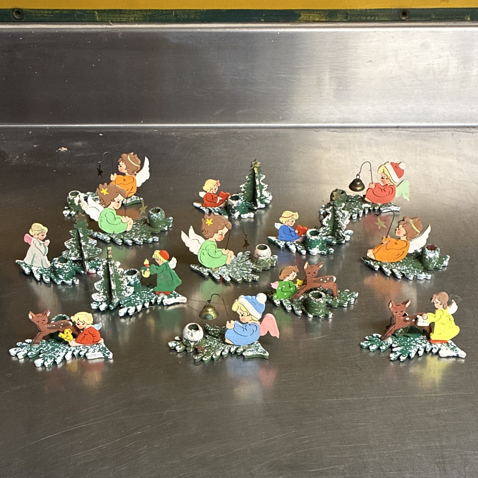 Vintage German Erzgebirge Wooden Miniature Christmas Candle Holder Lot – 13pc 