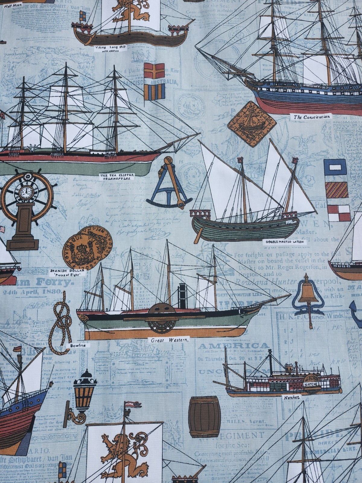 Vtg 1970 House ‘N Home Fabrics Nautical Coastal Screen Print Fabric 44\