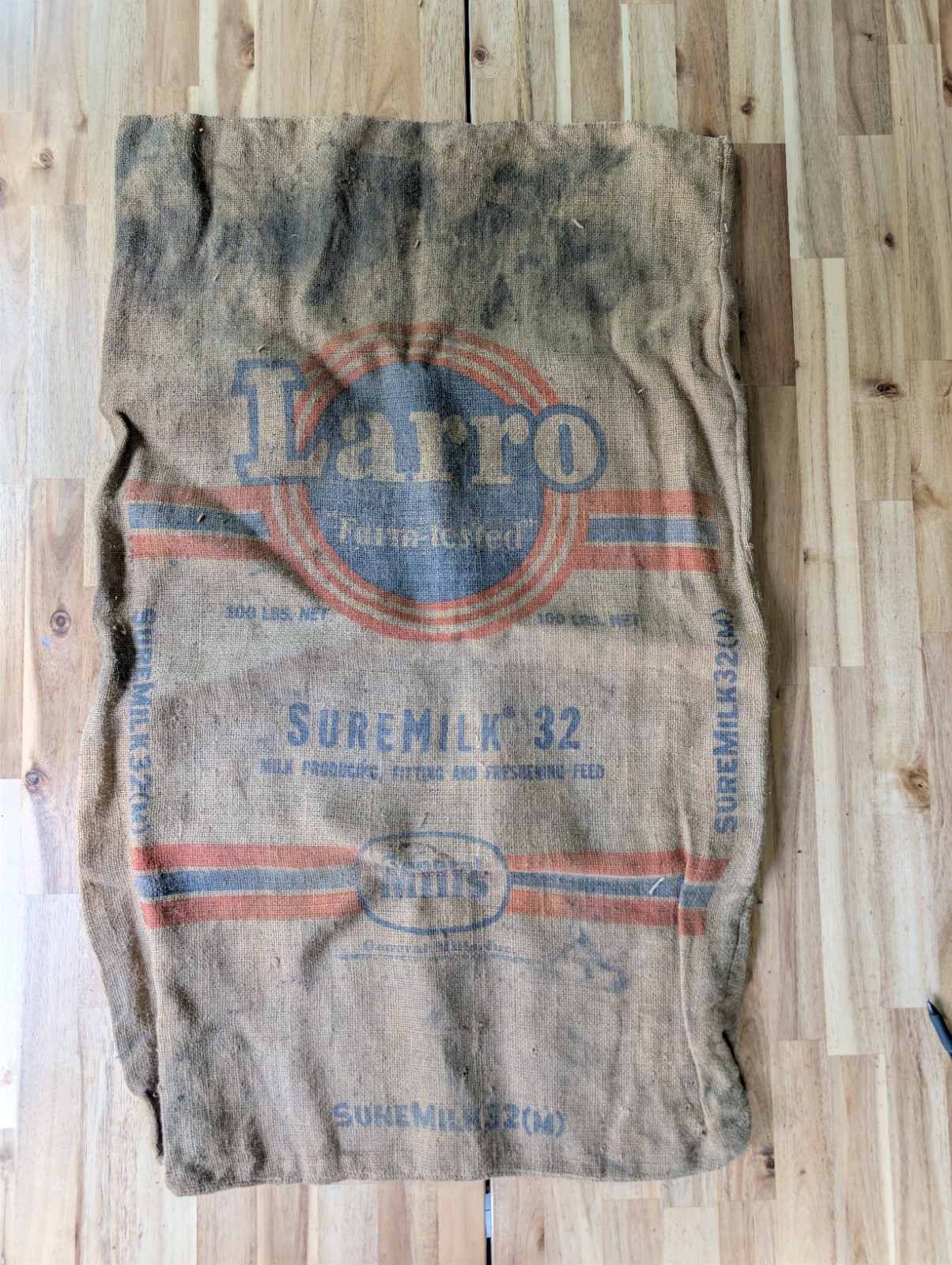 Vintage Larro Suremilk 32 Concentrate 100Lb Burlap Bag Sack General Mills #55