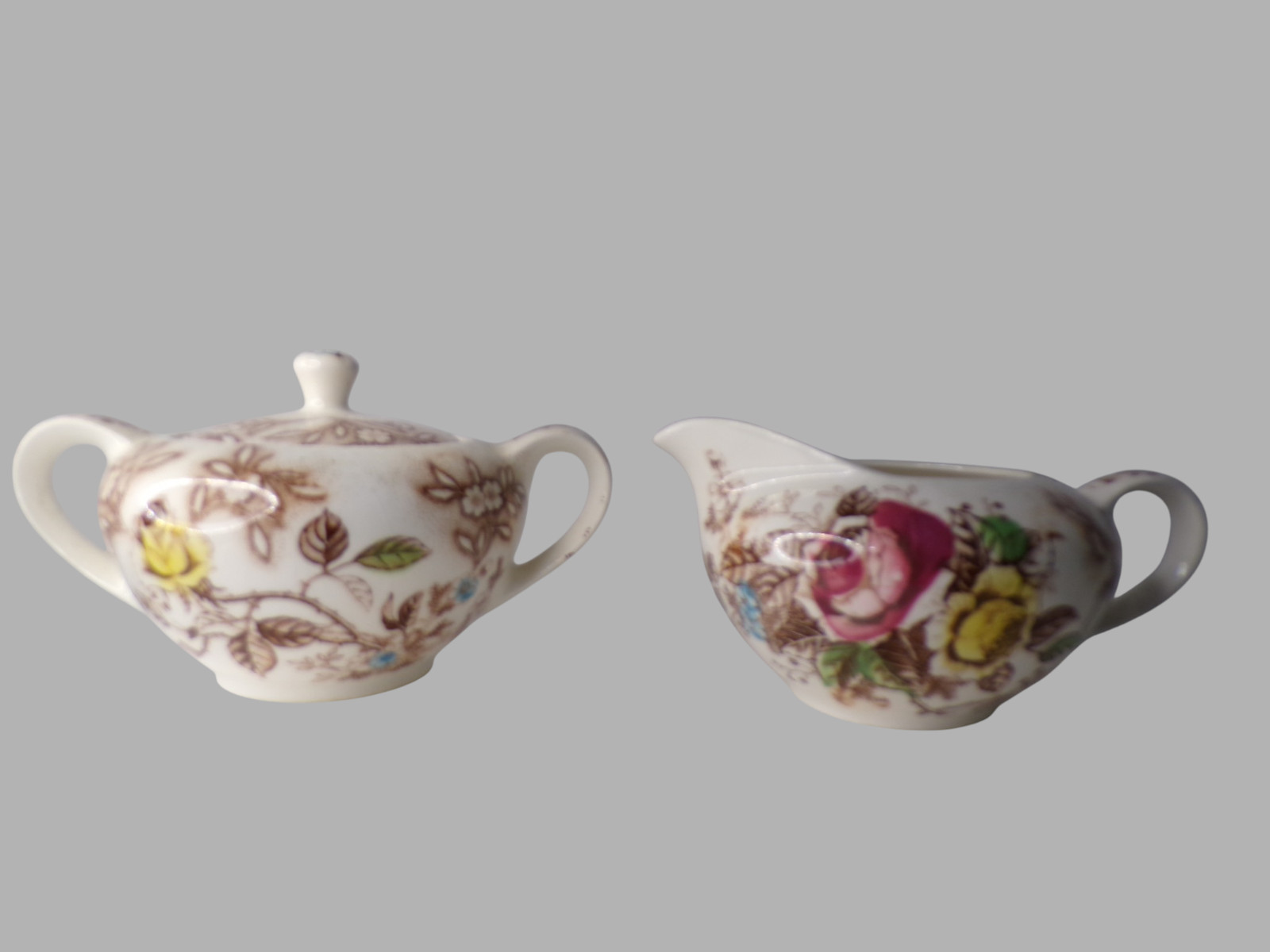 Vintage Nancy Rose Arbor Japan Creamer & Sugar Bowl Set Brown Transfer Rose