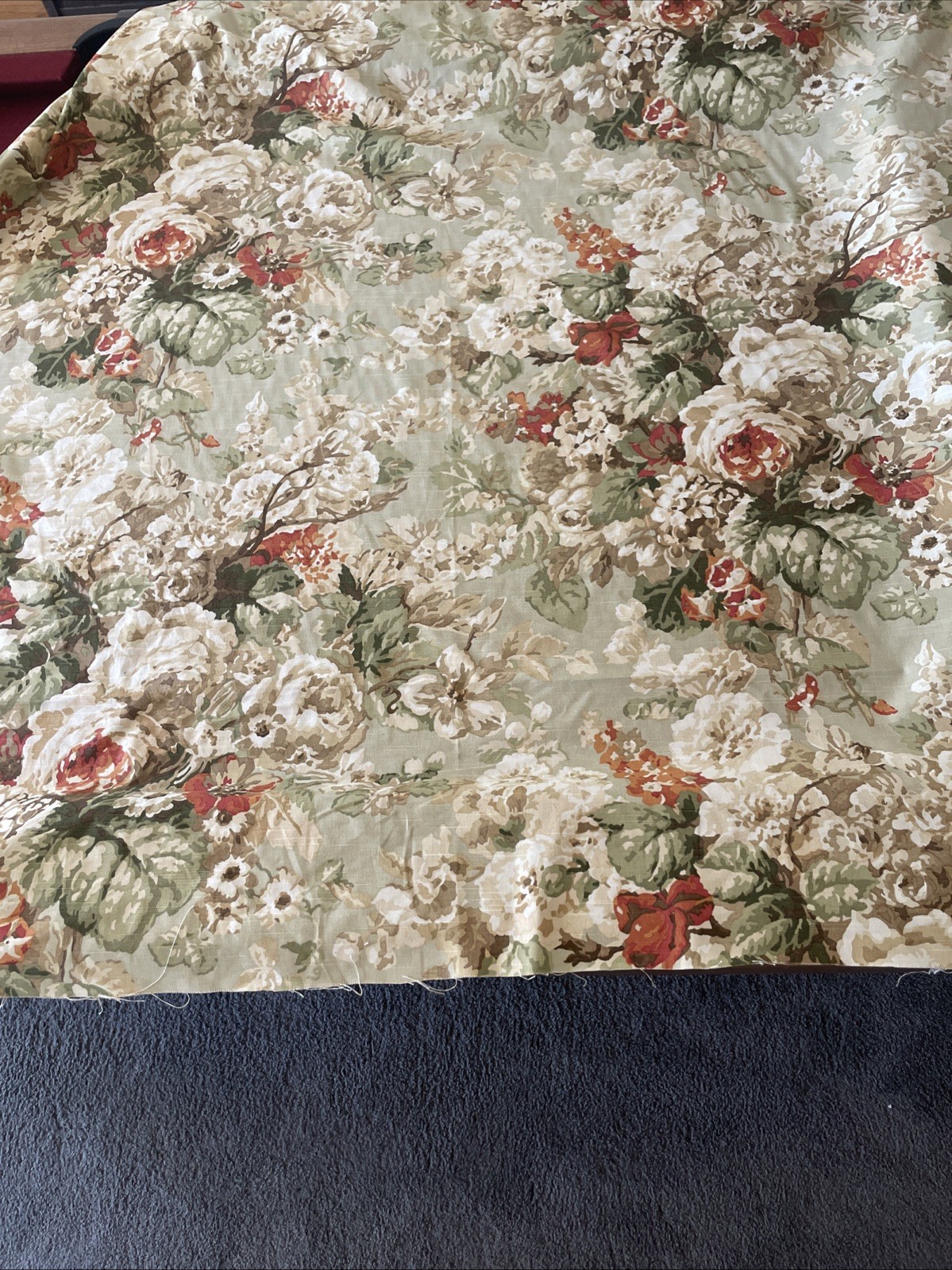 12 Yds P. Kaufman Floral Upholstery Linen Fabric greens-creams-rust