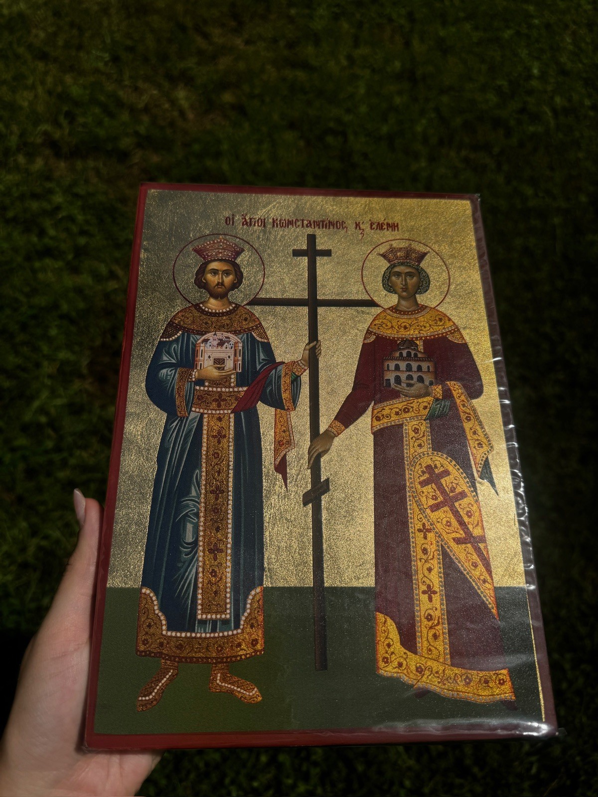 Saints Constantine and Helen Orthodox Icon Flat Wood 18kt Gold Leaf