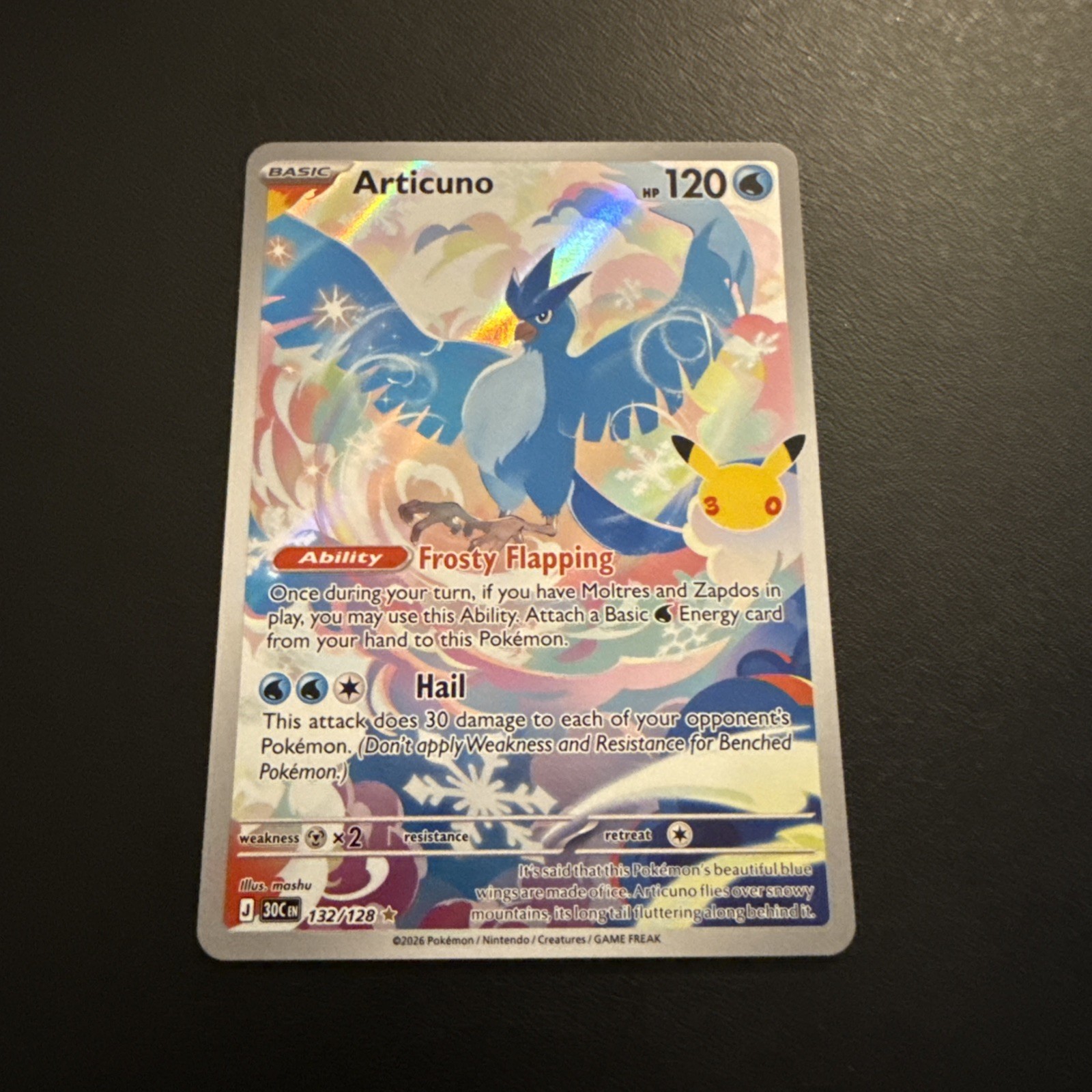 Articuno 132/128 Illustration Rare ME: 30th Celebration Pokemon Holo Near Mint