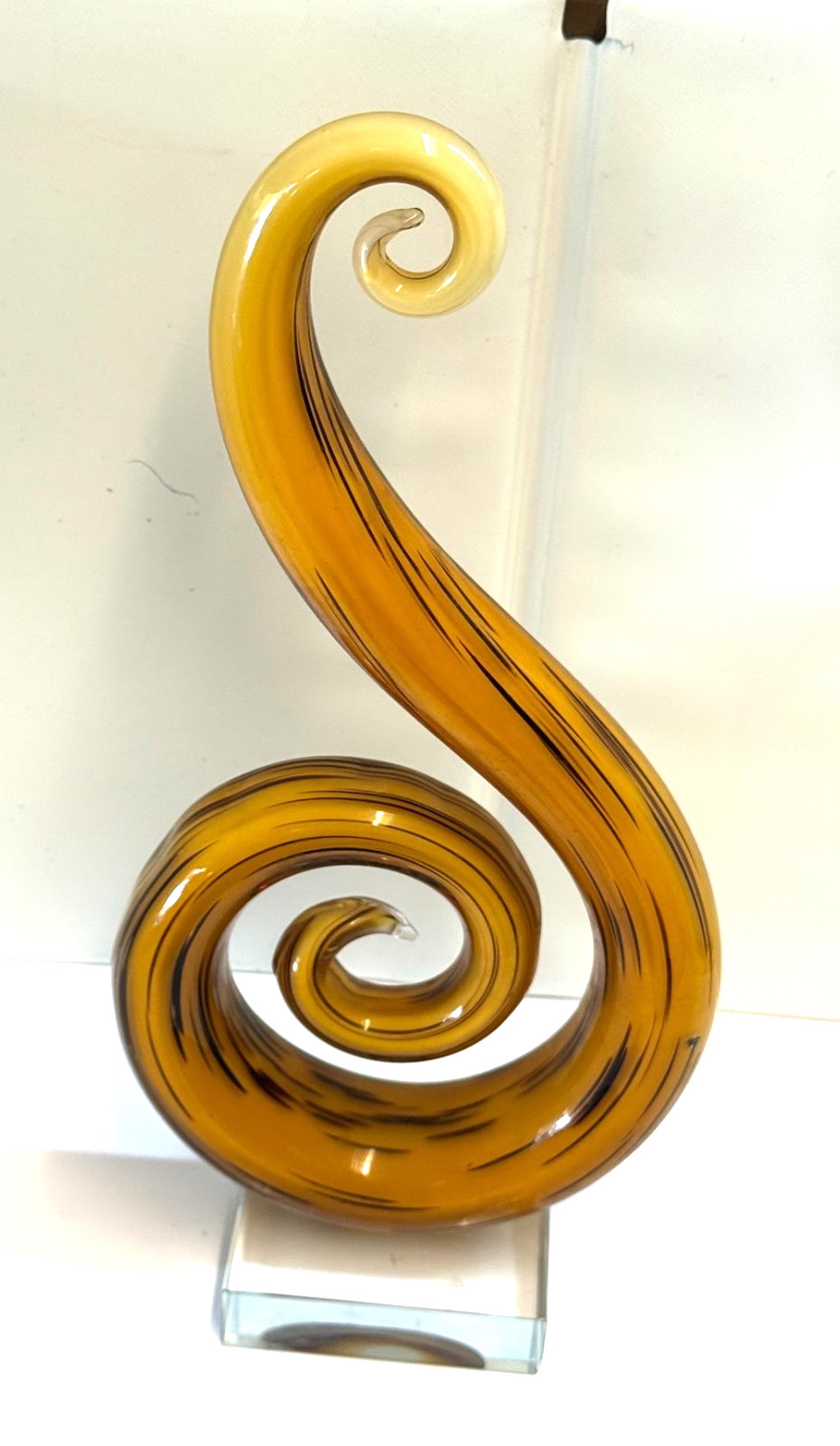 BEAUTIFUL MURANO STYLE GLASS ABSTRACT ART GLASS RIBBON SWIRL SCULPTURE ON BASE M