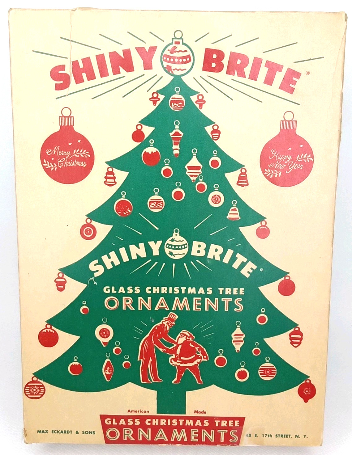 Antique 1940s Shiny Brite Glass Christmas Tree Ornaments Box New Arrival