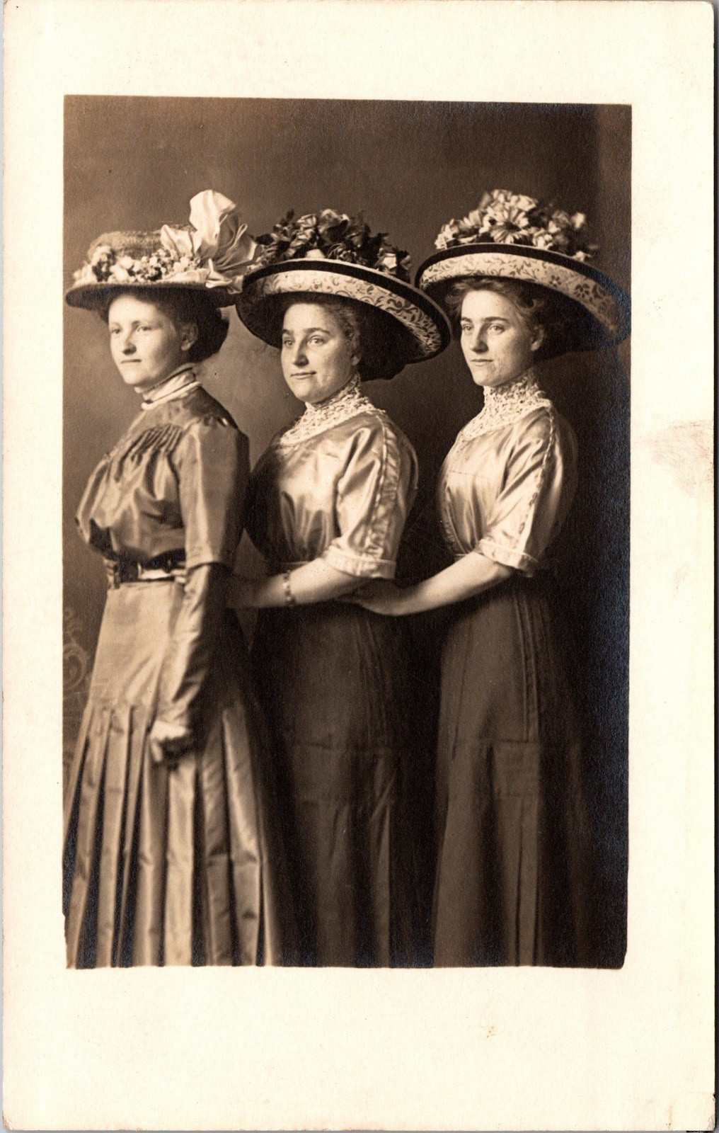 Postcard Real Photo RPPC Ladies Wearing Large Hats