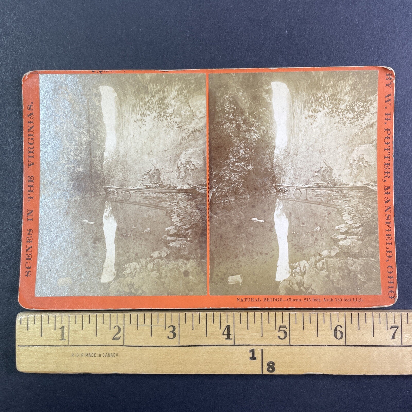 Natural Bridge Chasm Stereoview W.H. Potter Mansfield Ohio Virginias 1870s