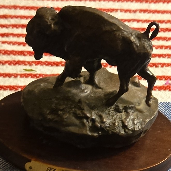 CM Russell Small Replica Bronze Statue, The Calvert Buffalo