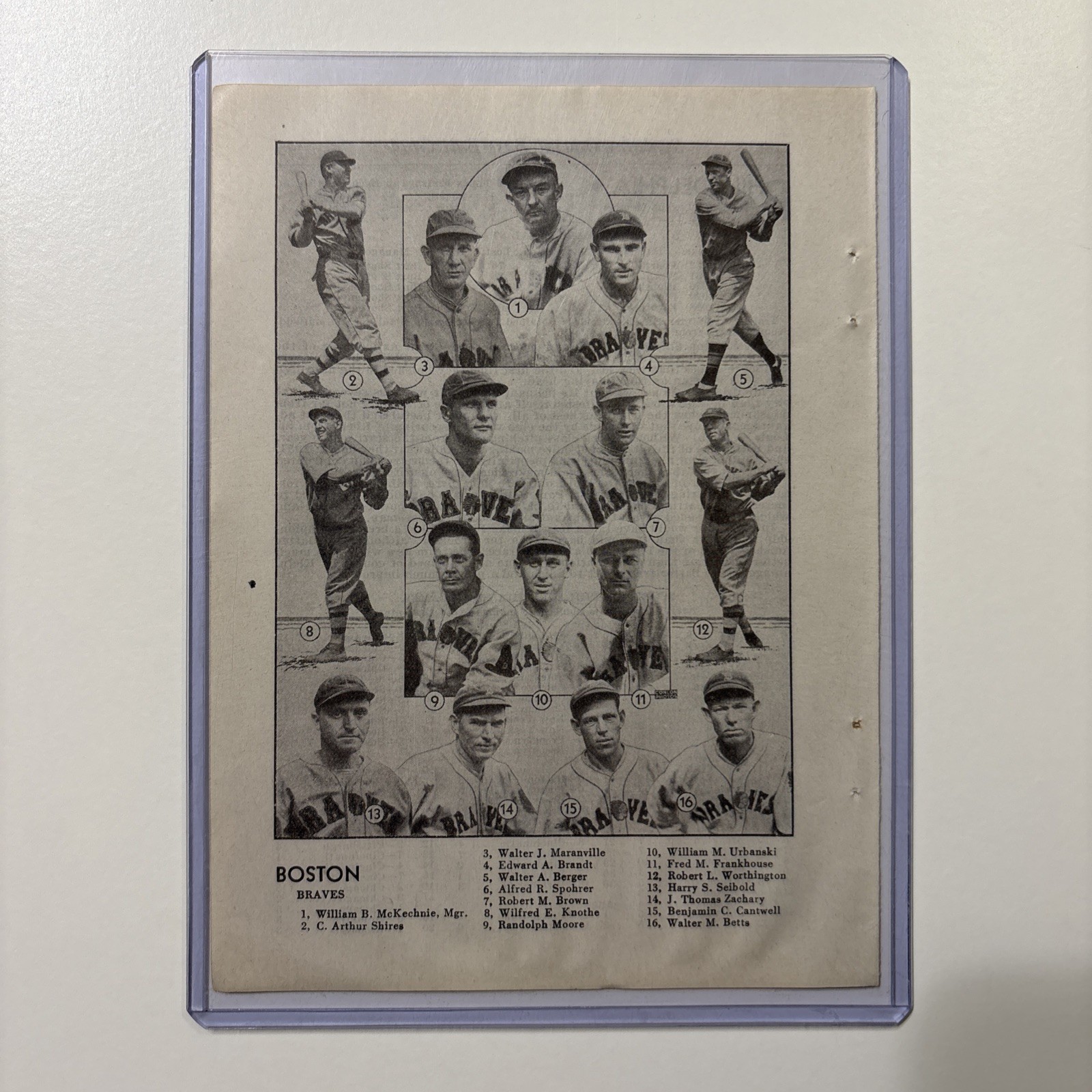 1932 Boston Braves Vintage Baseball Picture Rabbit Maranville HOF Rare Antique