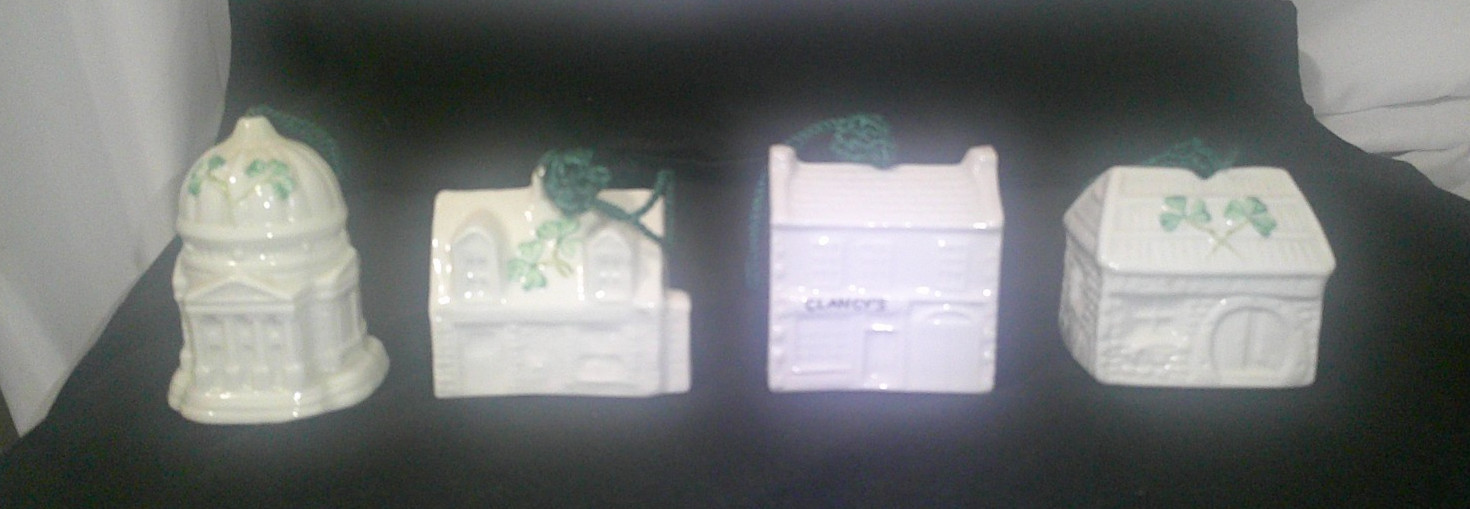 Beautiful Set of 4 Vintage Belleek Irish Porcelain Christmas Ornaments Beautiful Set of 4 Vintage Belleek Irish Porcelain Christmas Ornaments