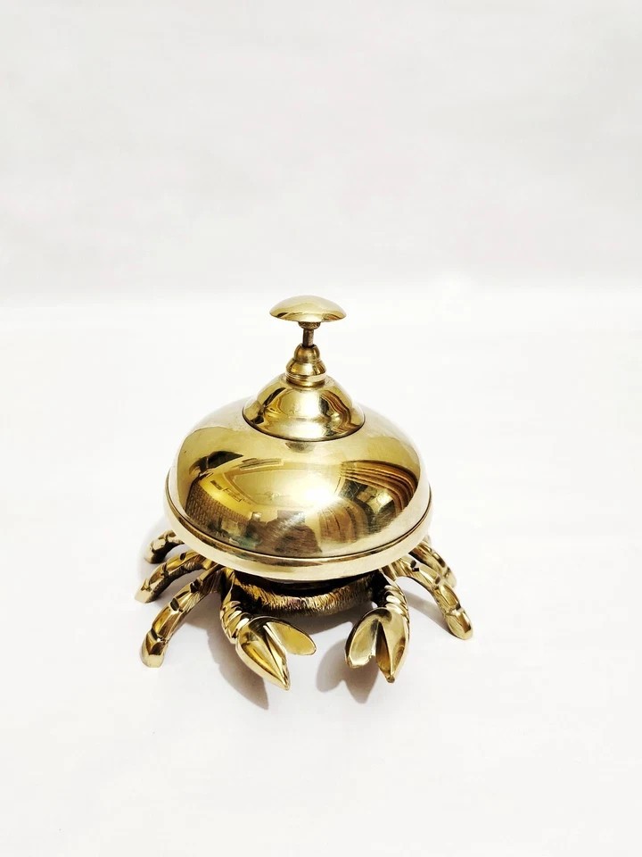 Shiny  Brass Crab Style Reception Bell Ornate Hotel Desk Bell Table Decor Gift