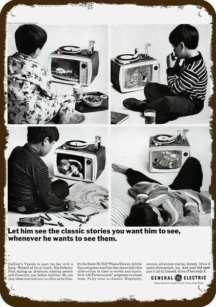 1966 GE SHOW-'N-TELL PHONO-VIEWER Vintage-Look **DECORATIVE REPLICA METAL SIGN** 1966 GE SHOW-'N-TELL PHONO-VIEWER Vintage-Look **DECORATIVE REPLICA METAL SIGN**
