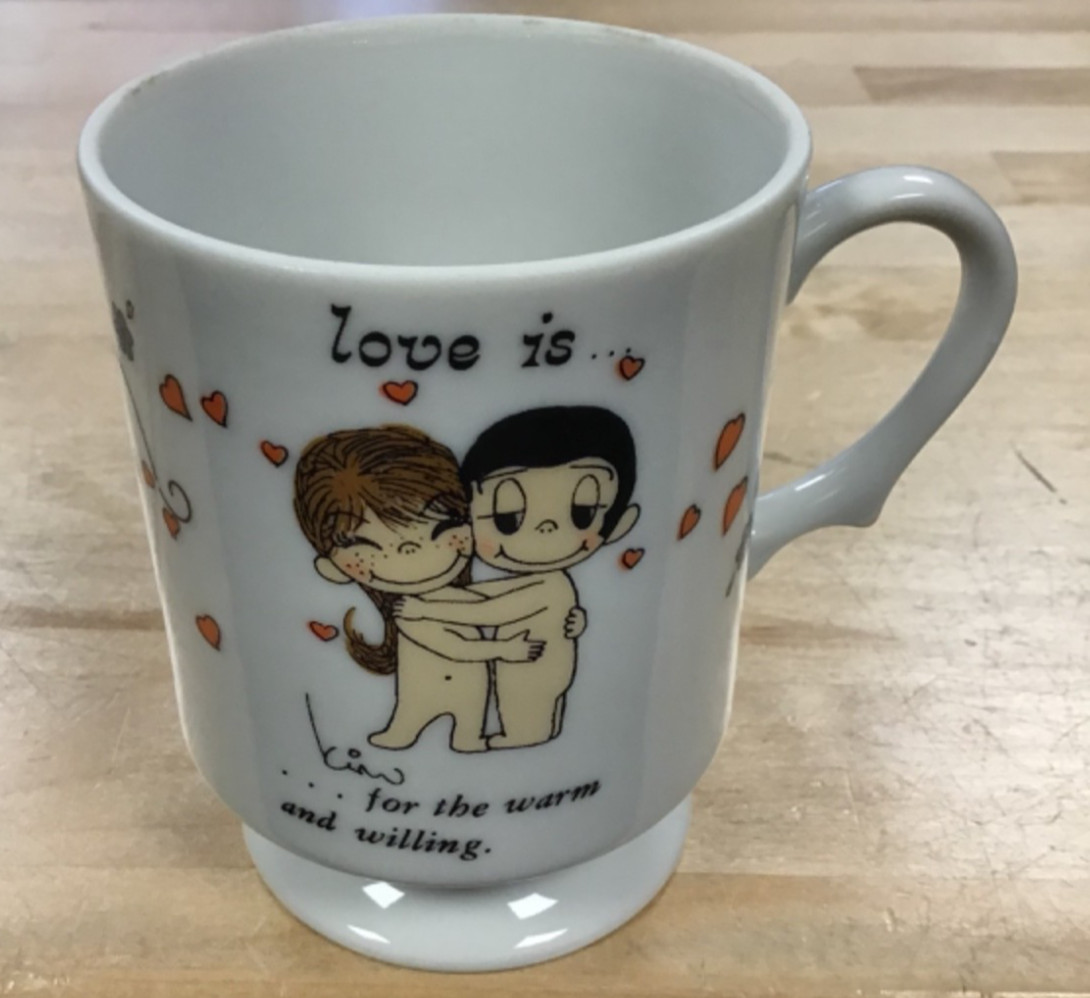 Vintage 1972 Kim Casali Love Is Warm & Willing Footed Ceramic Coffee Mug 4 Vintage 1972 Kim Casali Love Is Warm & Willing Footed Ceramic Coffee Mug 4