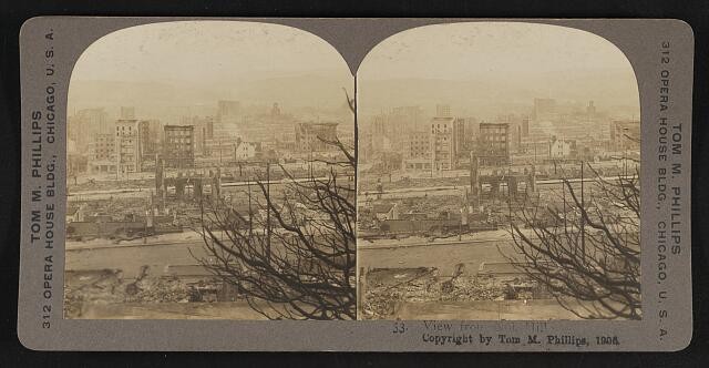 San Francisco California 1906 View from Nob Hill Earthquake Ruins Stereoview