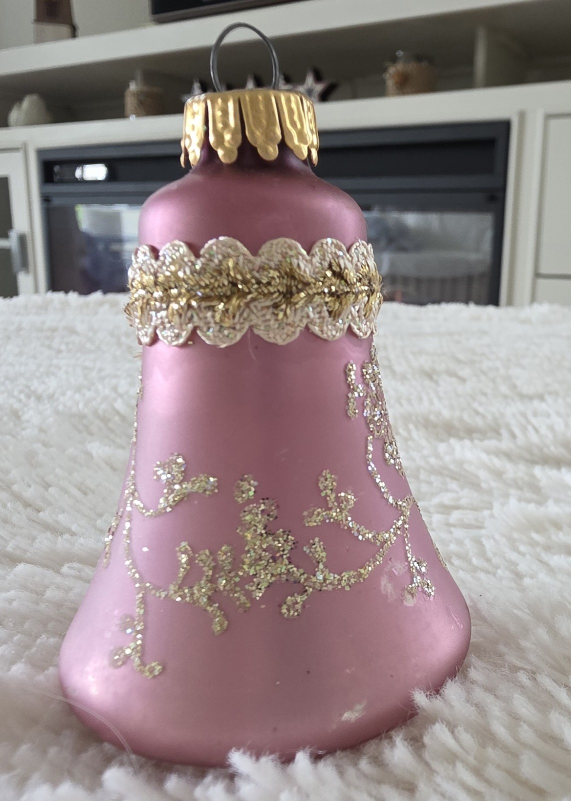 Vintage Krebs West Germany Glass Bell Christmas Ornament Lilac Glitter Handblown
