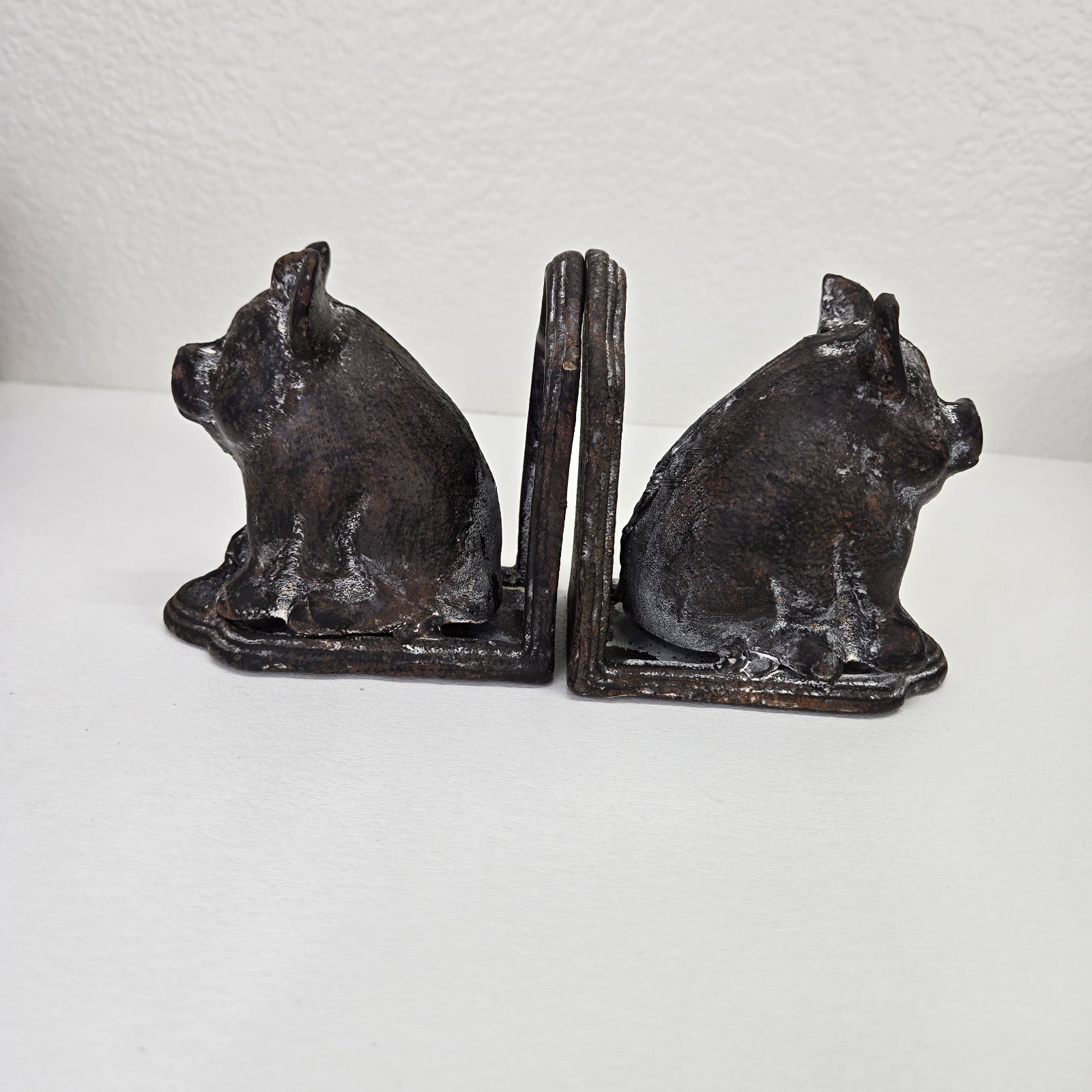 VTG Cast Iron Pig Bookends Set 2 Heavy Rustic Farmhouse Country Decor Black 
