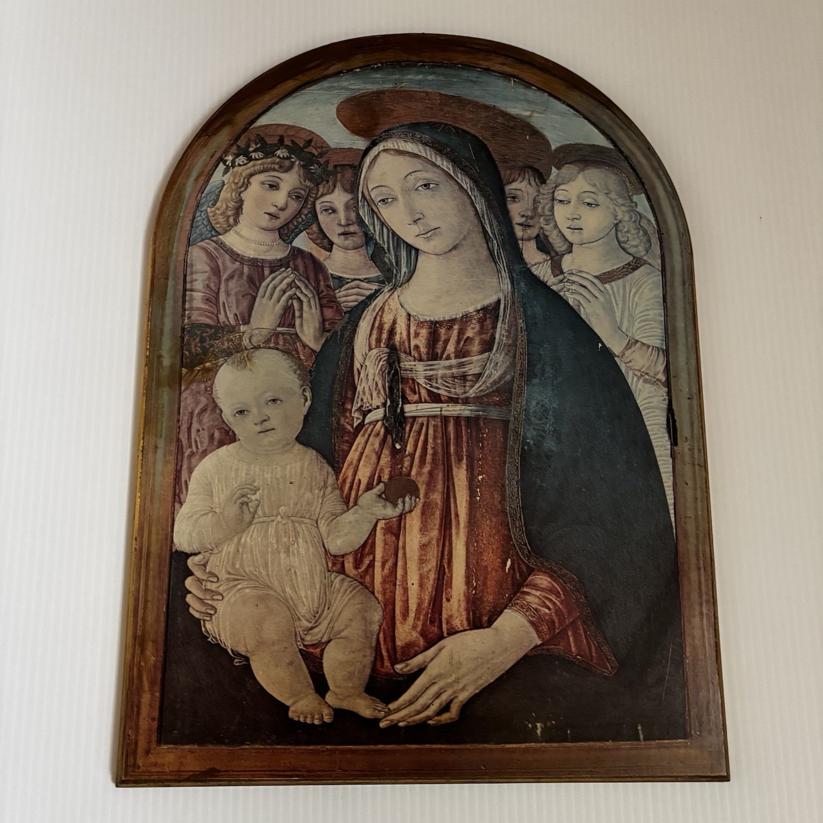 VTG Madonna Child Arched Wall Hanging Angels Made In Italy Gallery Renaissance