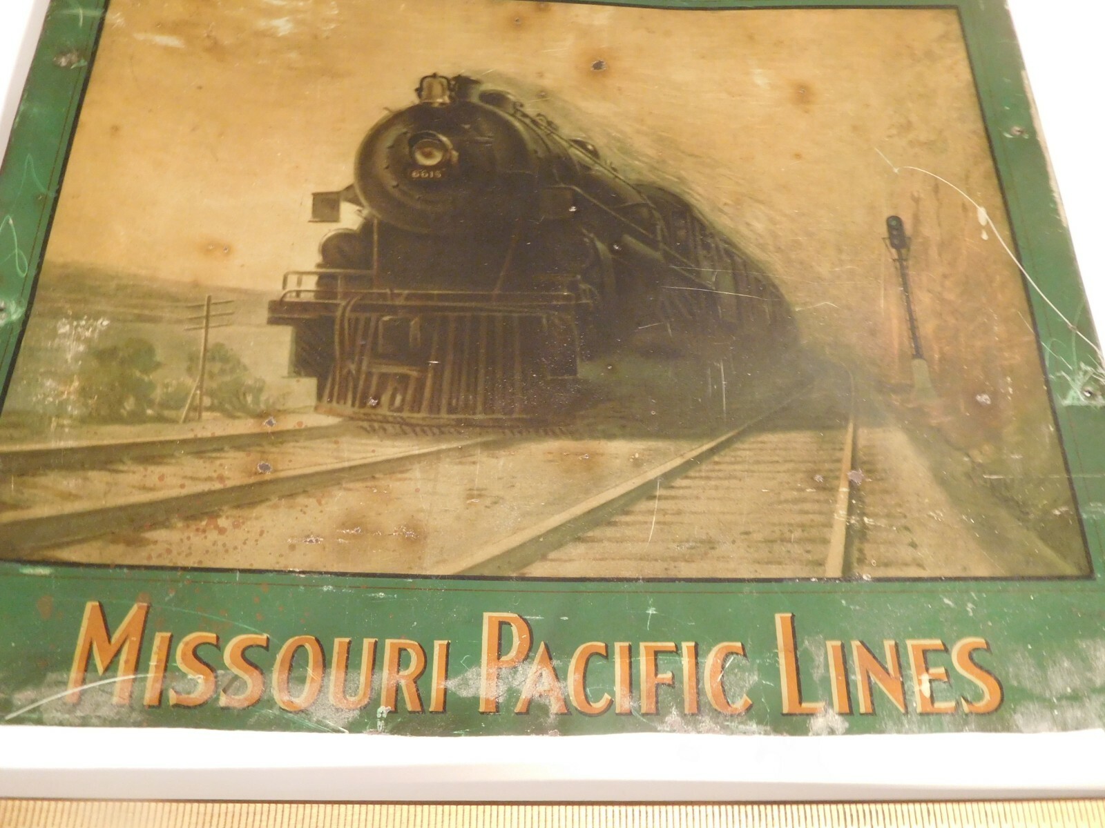 Excellent Antique Rail Road Tin Calendar Top Missouri Pacific Lines