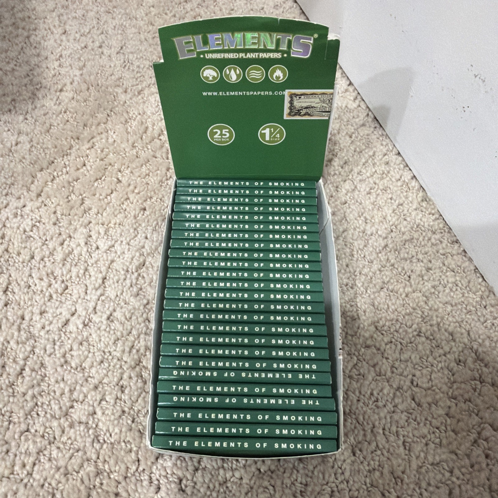 10X Elements Green  1/4 Unrefined Plant Based Rolling  Papers 50/LVS FREE SHPN