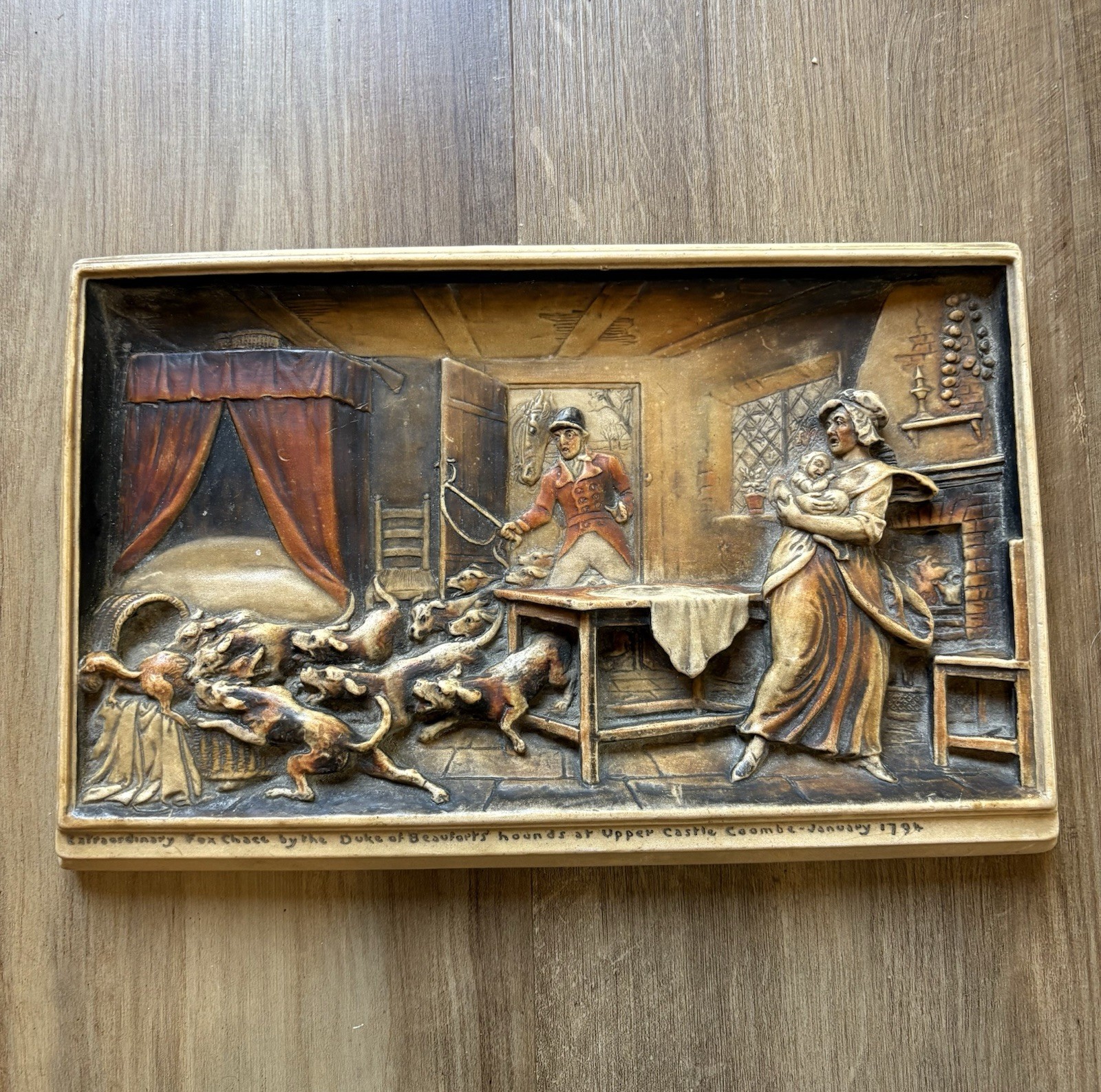 Antique A. Osborne IVOREX Plaque Extraordinary Fox Chase