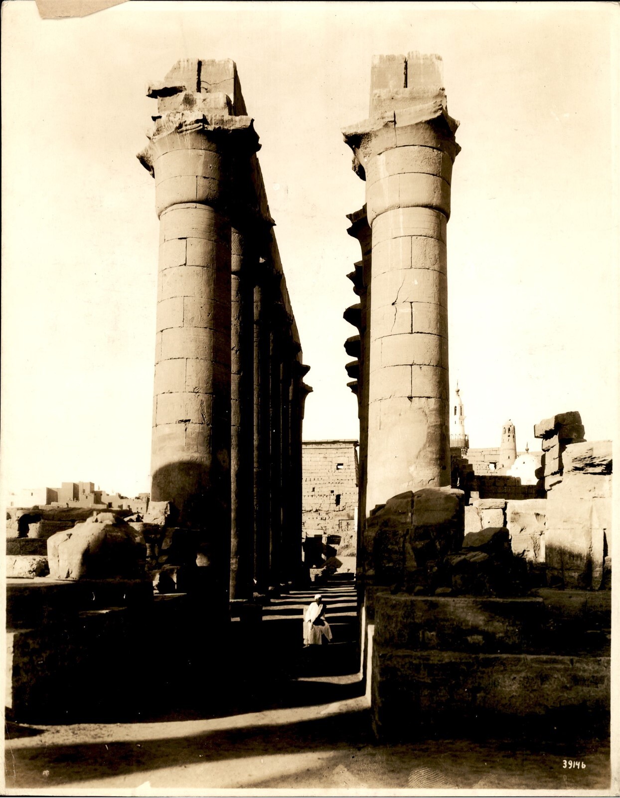 GA217 Approx. 1920s Original Underwood Photo GIANT COLUMNS AT LUXOR TEMPLE EGYPT