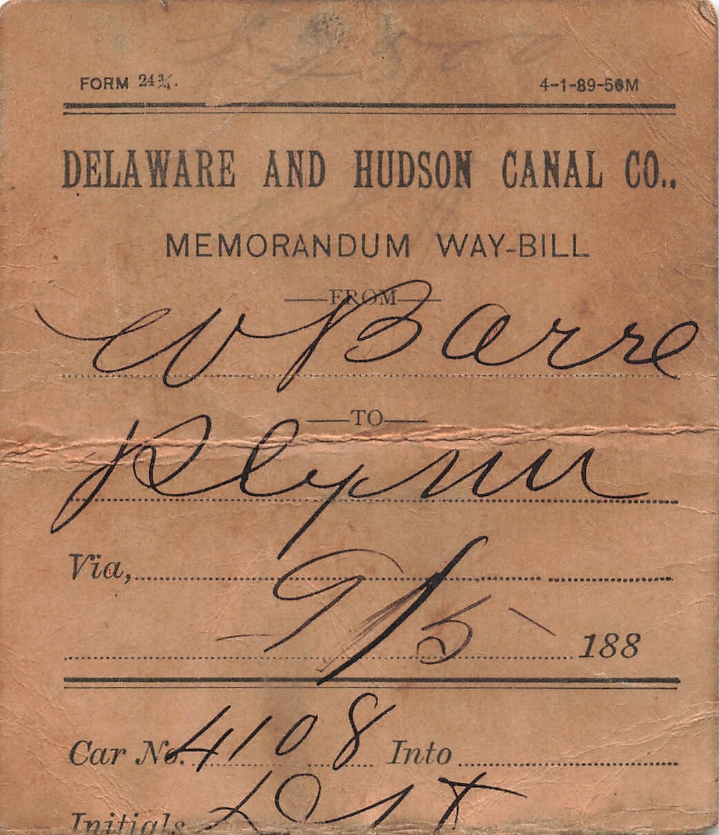 1889 Delaware and Hudson Canal Co Way-Bill Invoice Ticket Coal Railway  *A2a