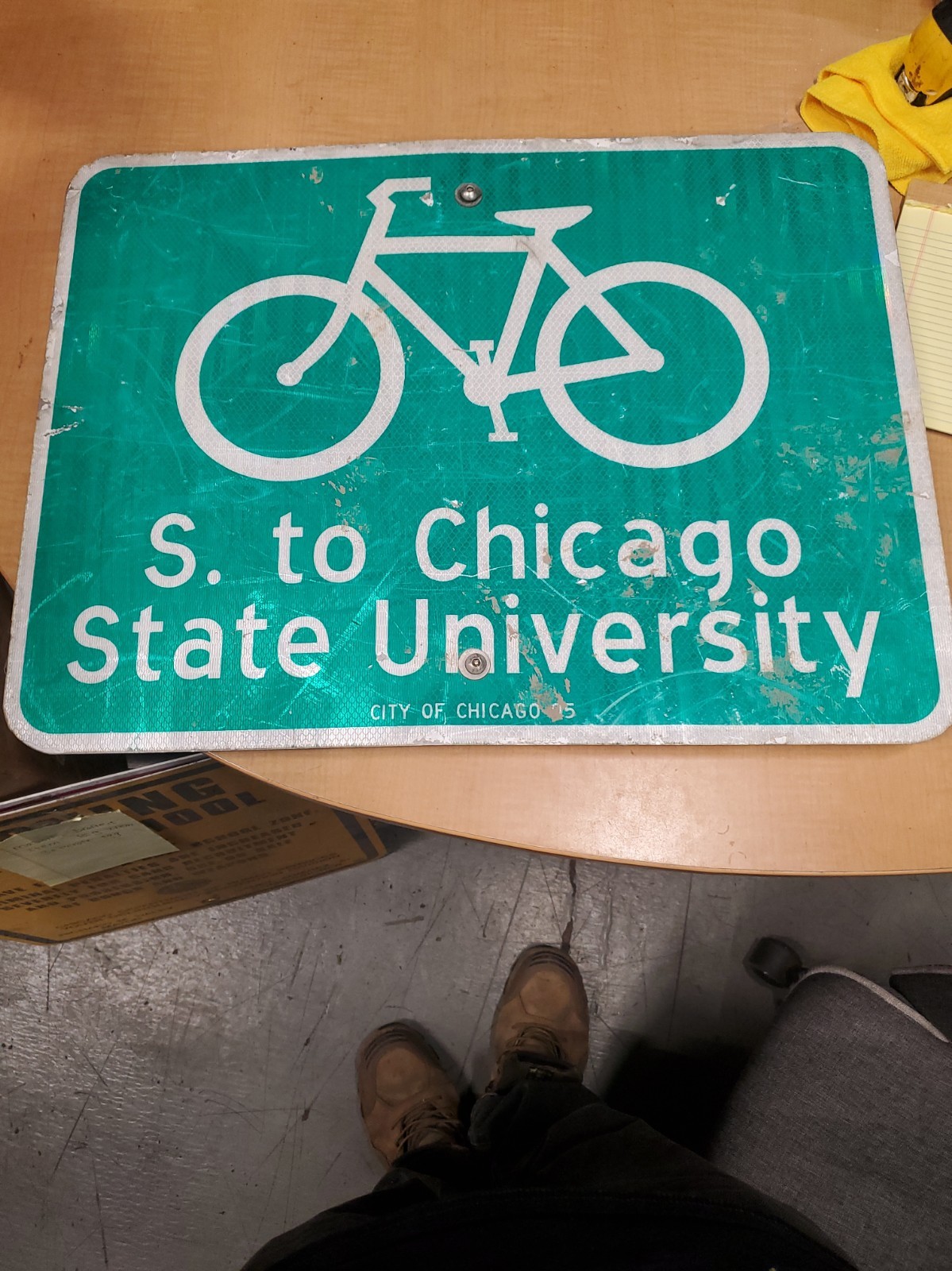 Vintage City of Chicago S. to Chicago State University Bike Path Trail Sign