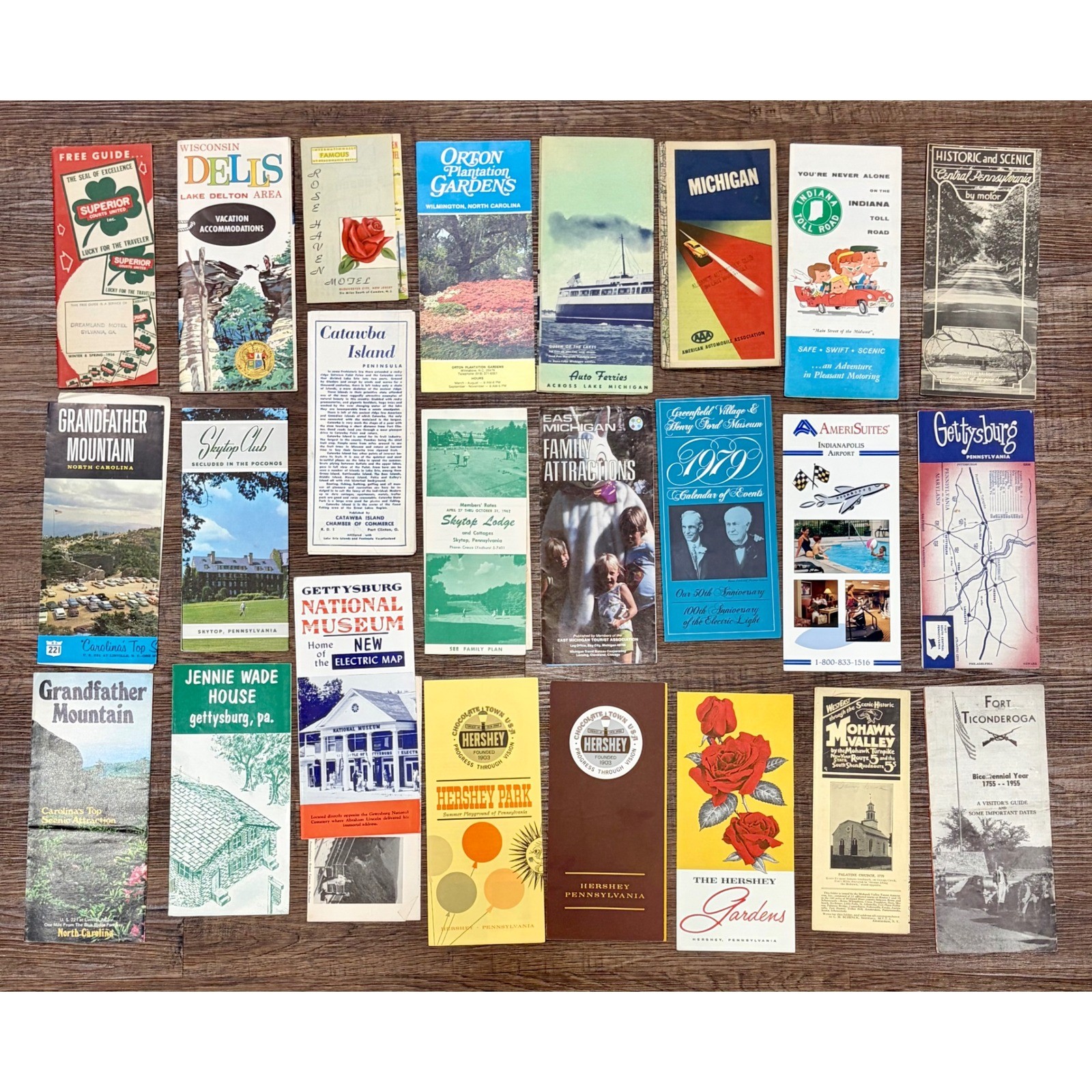 23 Vintage 1950s-1970s Travel Brochures Maps Hershey Gettysburg Michigan Lot