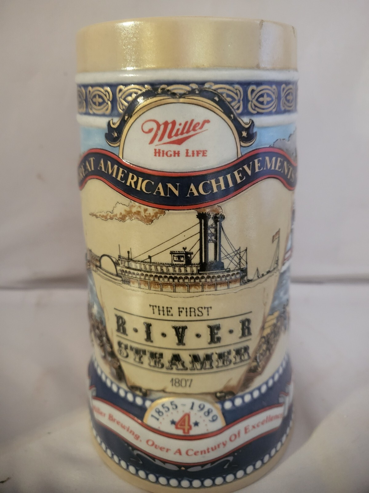 Vintage 1989 Miller High Life Beer Stein Fourth in Series River Steamer CUI Vintage 1989 Miller High Life Beer Stein Fourth in Series River Steamer CUI