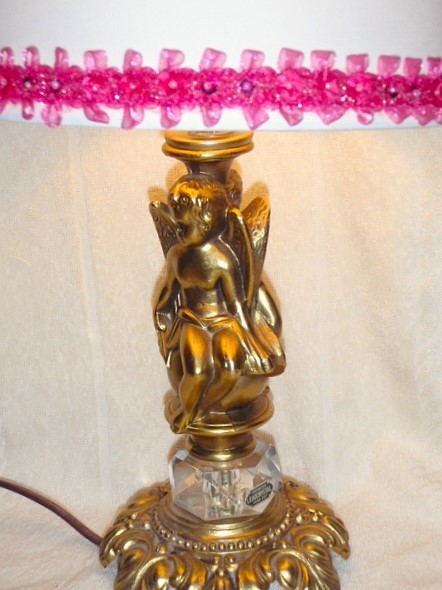 MCM Baroque Lamp Cherubs Cupid Lead Crystal Excellent 13 Inches
