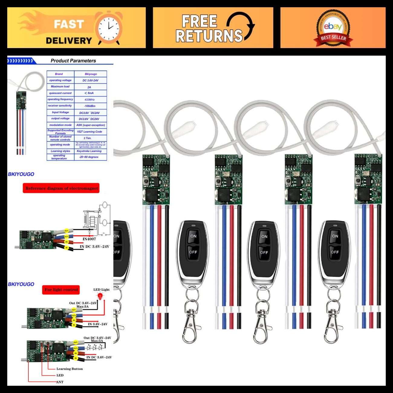 433MHz Universal Wireless RF Remote Control Switch DC 6V 12V 24V 1CH Channel Rel