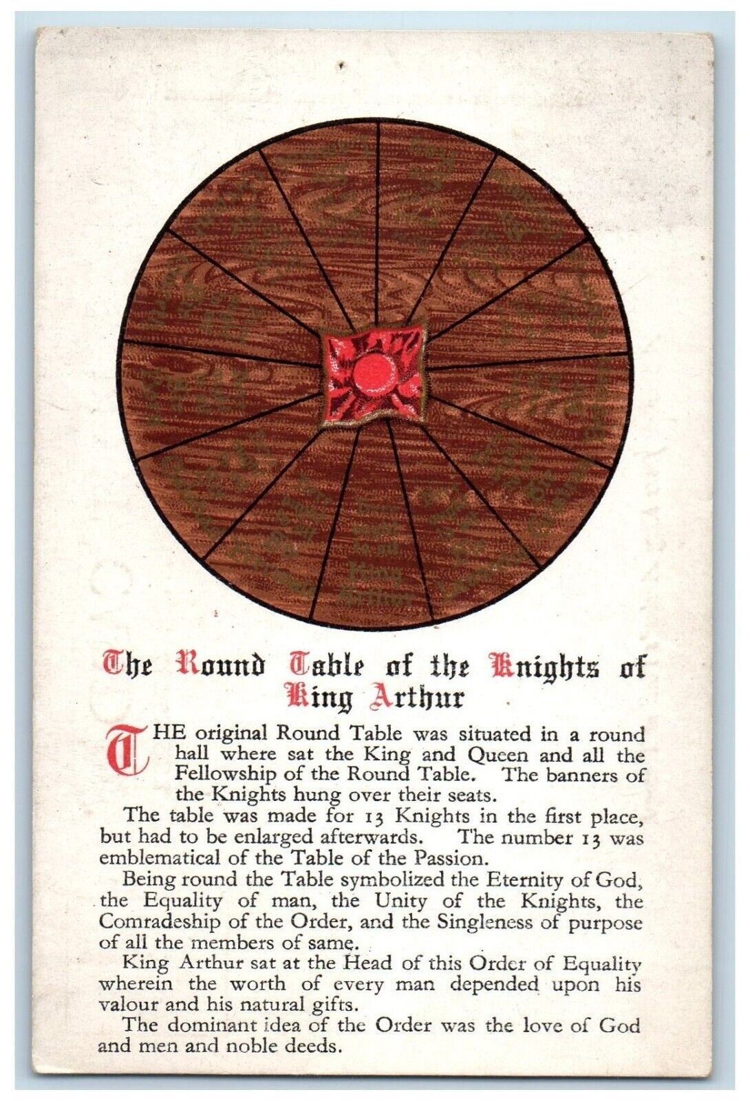 c1905 Round Table Of The Knights Of King Arthur\'s Hall Tintagel Antique Postcard