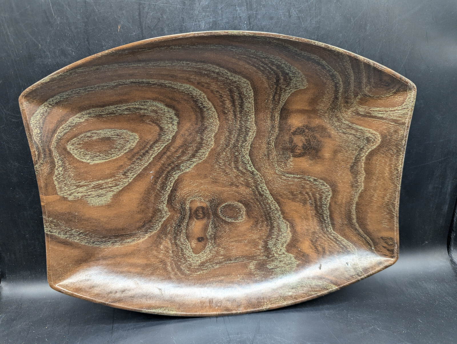 Norleans Japan Faux Wood Grain Plastic Tray or Shallow Bowl Mid Century Modern