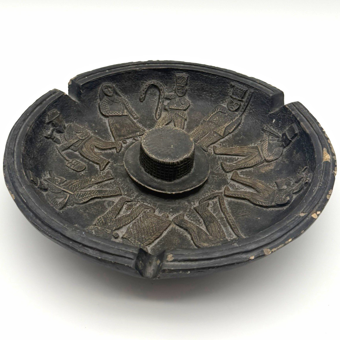 Vintage 1963 Mexican Black Clay Ashtray 11