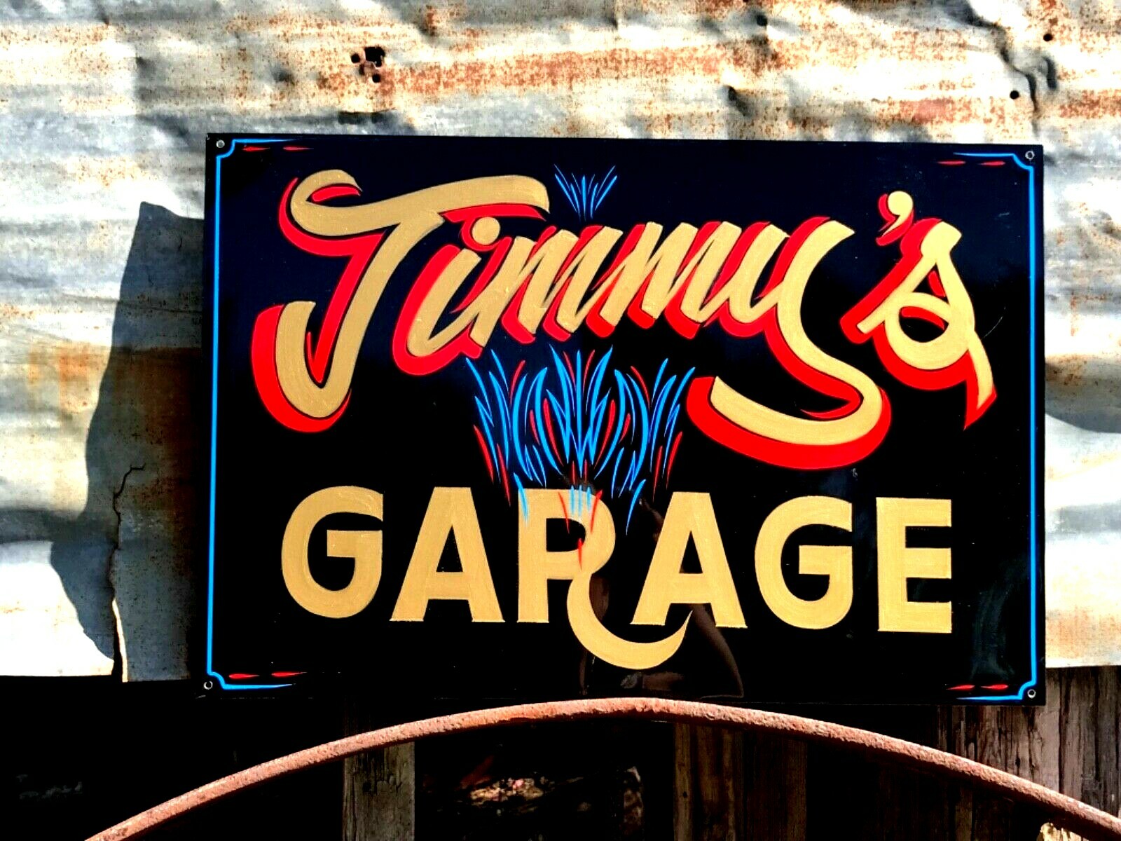 Vintage Jimmy\'s Name Sign Garage Hand Painted HOT RAT ROD SHOP Pinstriped Art Vintage Jimmy\'s Name Sign Garage Hand Painted HOT RAT ROD SHOP Pinstriped Art