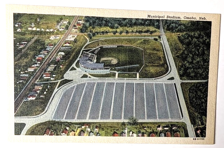 VTG 1948 OMAHA NE Postcard AERIAL MUNICIPAL STADIUM Teich Archives MINT