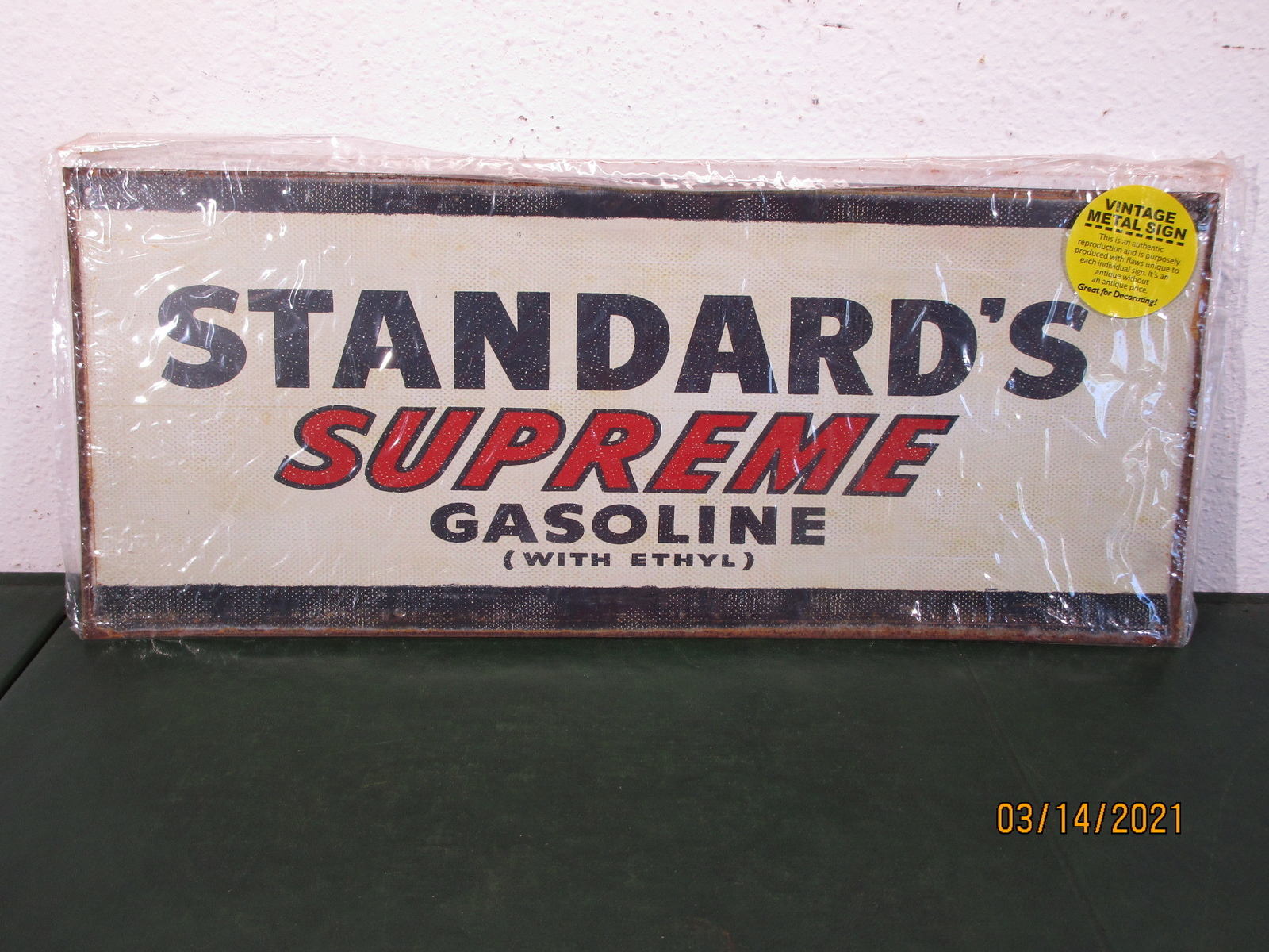 Vintage Replica Metal Standards Supreme Gasoline with Ethyl Sign